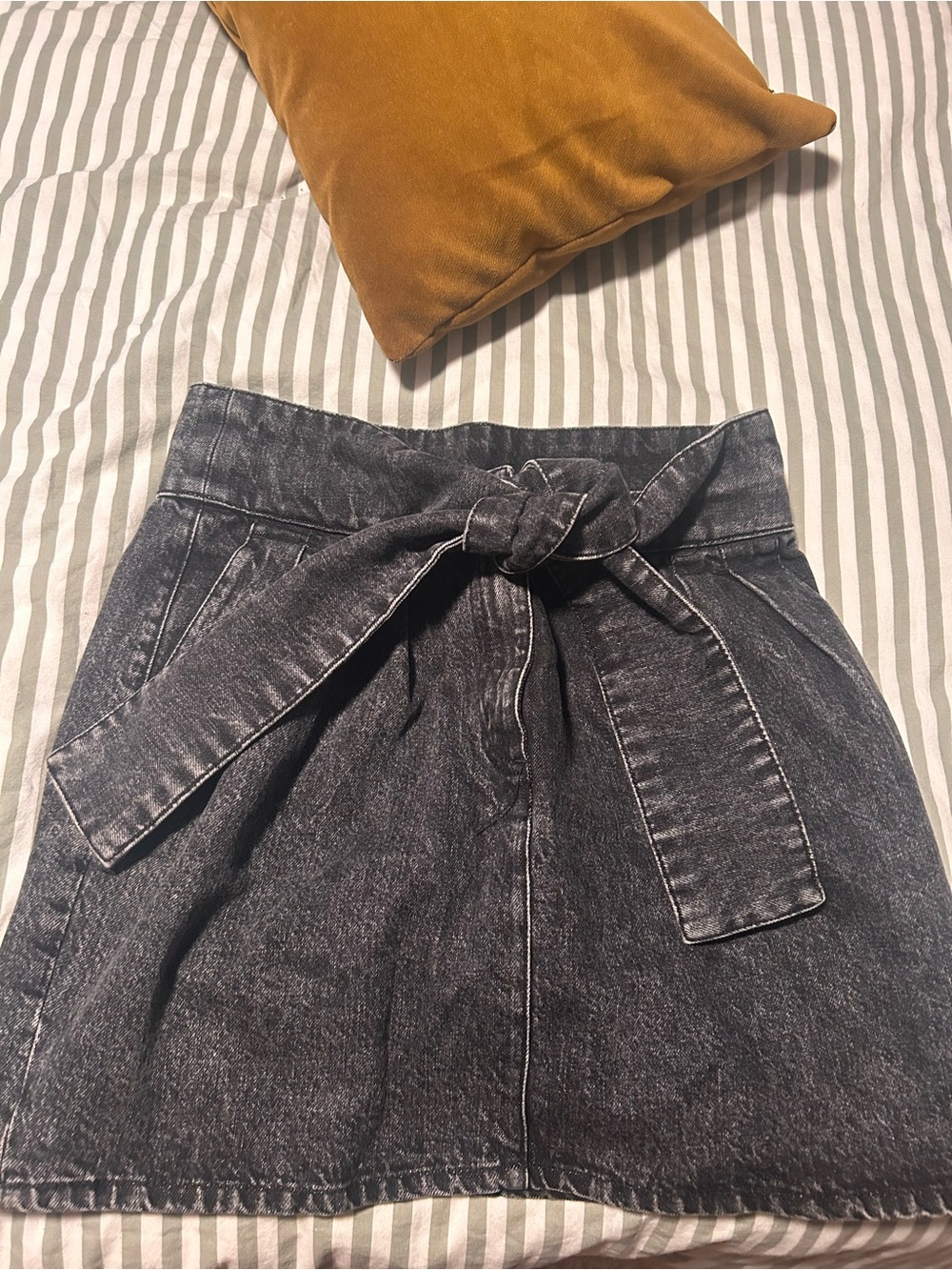 IRO High-Waist Black Washed Denim Skirt with Tie Belt